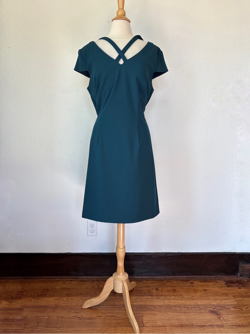 connected apparel Teal Cross-Strap Midi Dress